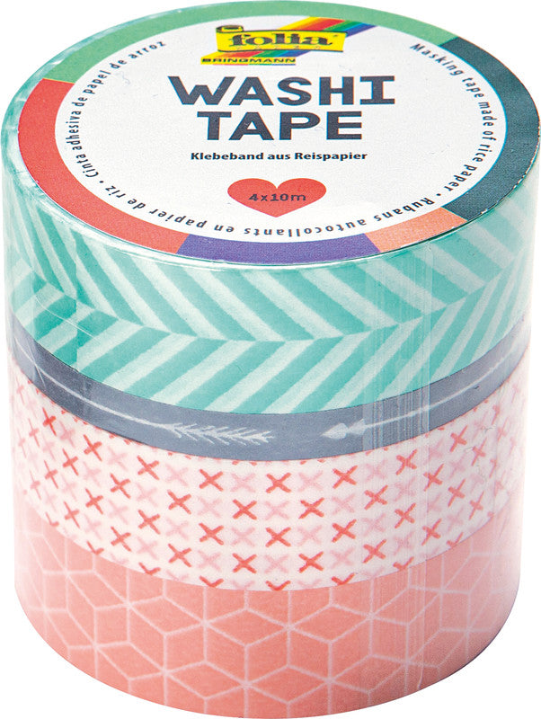 Folia Washi Tape Set – wiederablösbar, Papier, 1×5 mm × 10 m + 3×15 mm × 10 m, mehrfarbig, 4 Rollen