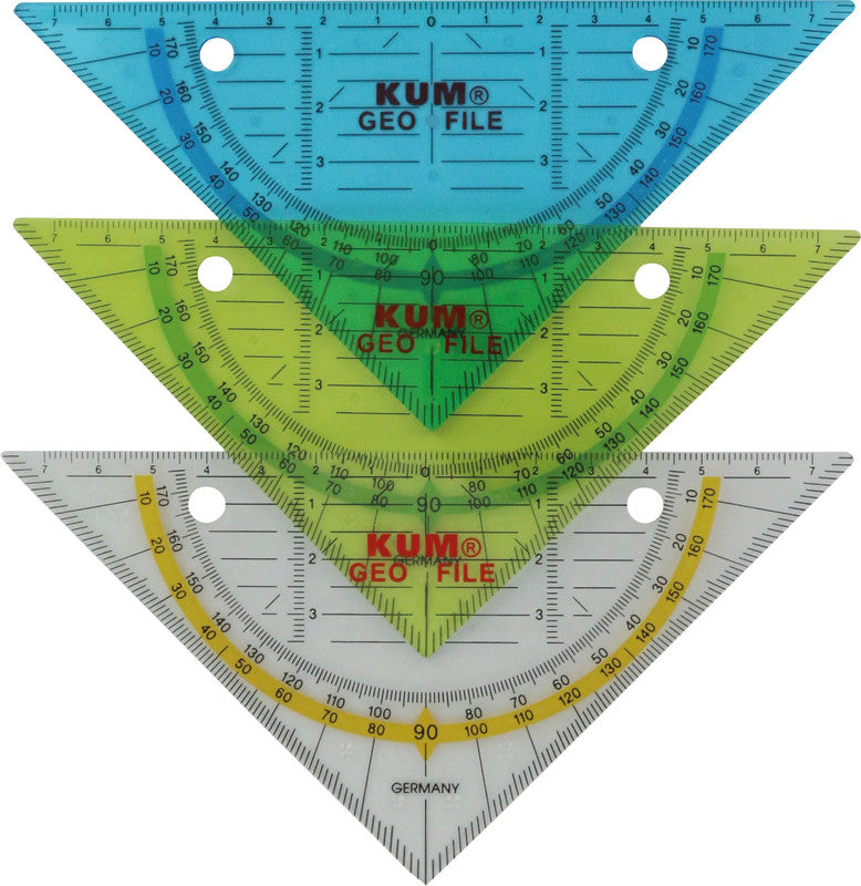 Kum Wandtafel-Geodreieck – 16 × 16 cm, Kunststoff, sortiert, mit Löchern zum Abheften