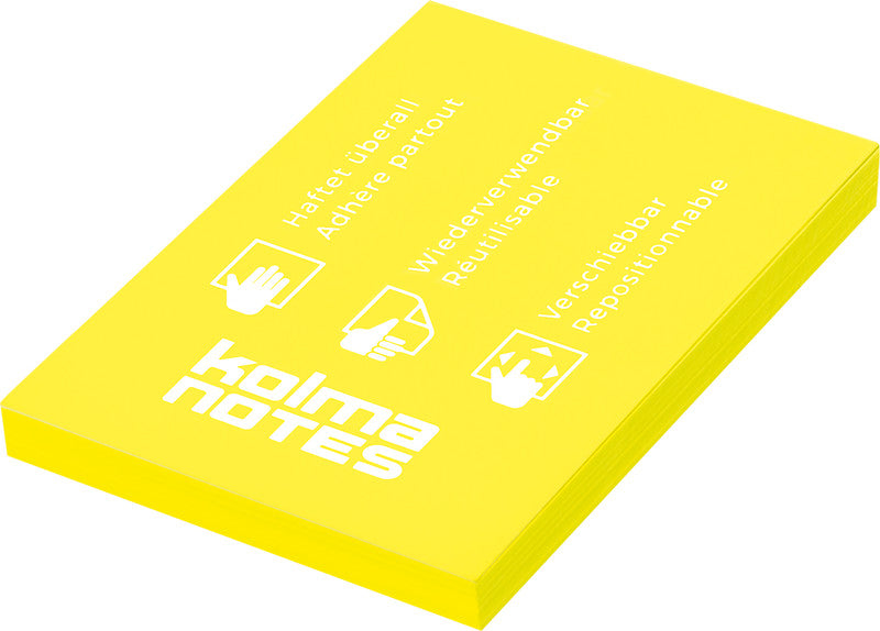 Kolma Haftnotizen – 52×74 mm – Neongelb, 100 Blatt, elektrostatisch, Kunststoff, recyclingfähig