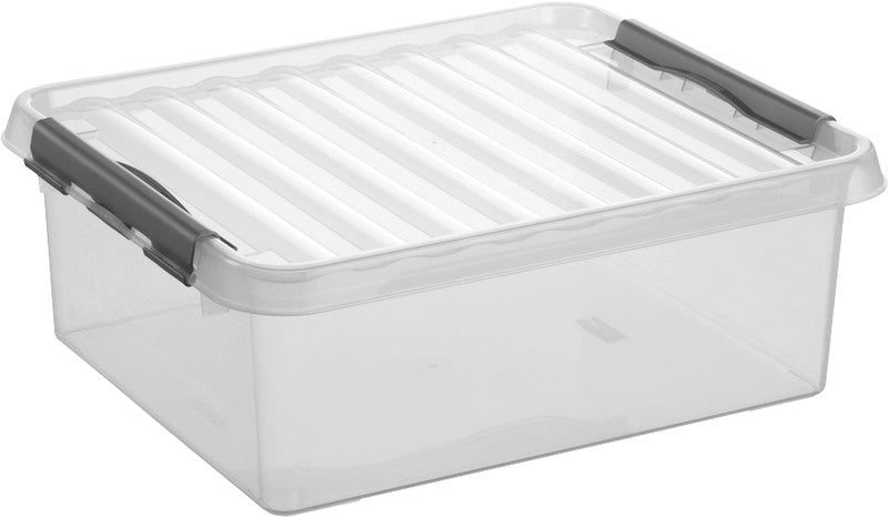 Helit die q-line Aufbewahrungsbox 25 l – mit Clipdeckel, stapelbar, 500 × 180 × 400 mm, transparent, Kunststoff
