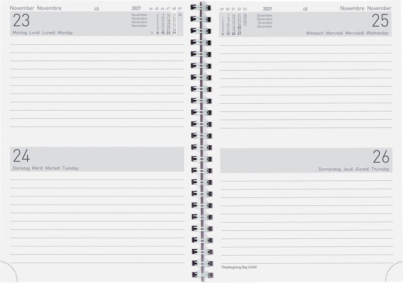 Biella Agenda – 2 Tage pro Seite, Spiralbindung, 14,5 × 20,5 cm, Jan–Dez 2026, grau, FSC