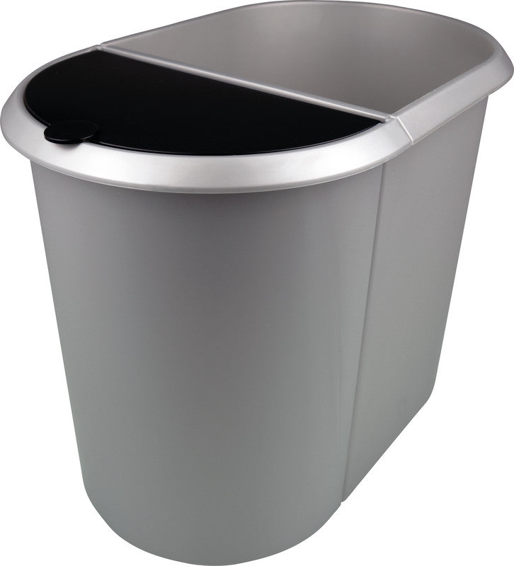 Helit Systempapierkorb – 20 + 9 l, mit Deckel – Kunststoff, schwarz – B × H × T 270 × 343 × 440 mm