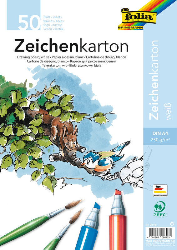 Folia Zeichenkarton A4, 200 g/m², 50 Blatt, Weiss, Strukturiert, Lose, Matt