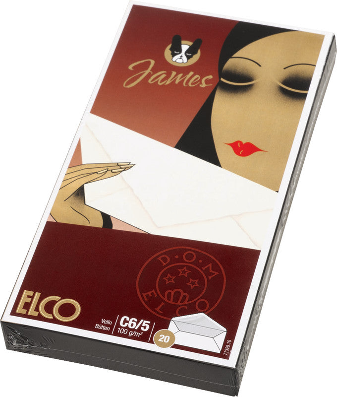 Elco Couvert C6/5 (220 × 110 mm), ohne Fenster, nassklebend, weiss, 100 g/m² – 20 Stk.