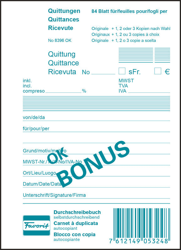 Favorit Formularblock – mehrsprachig, 84 Blatt, A6