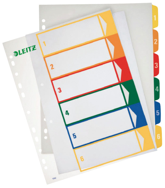 Leitz Register – A4, 6-teilig, PP, farbig, vorgedruckt, 11-fach gelocht, für Zeigebuchtaschen