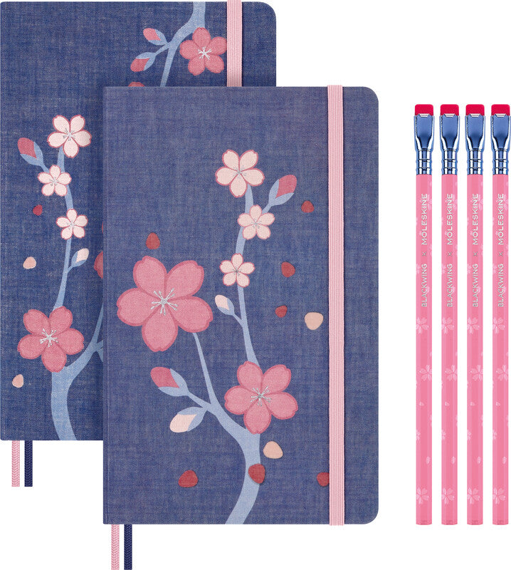 Moleskine Notizbuch Limited Edition Sakura, sortiert, Leimbindung, Hardcover, 176 Seiten, 100 g/m² – blau