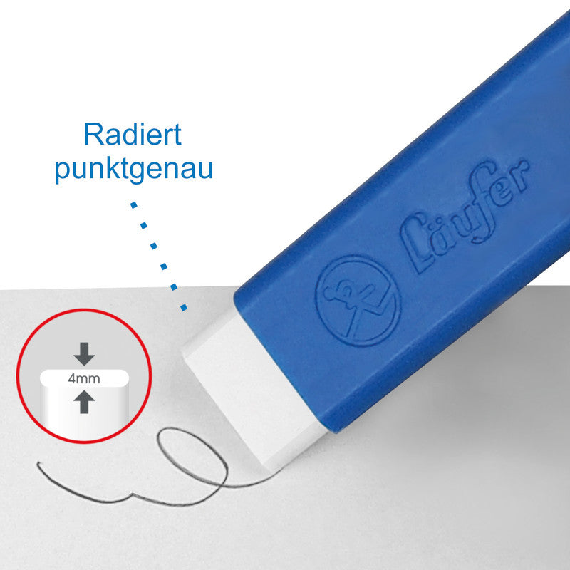 Laufer Radierer – für Bleistifte und Farbstifte – 21 × 71 × 7 mm – blau