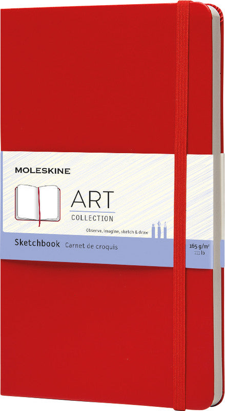 Moleskine Skizzenbuch, 13 × 21 cm, 160 g/m², 104 Seiten, rot, mit Gummiband, Hardcover, säurefrei