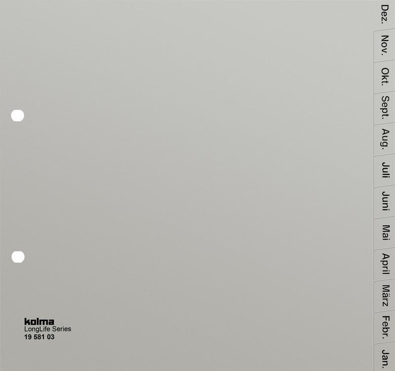 Kolma Register – A4, 12-teilig, PVC, grau, vorgedruckt, teildeckend, 2-fach Lochung