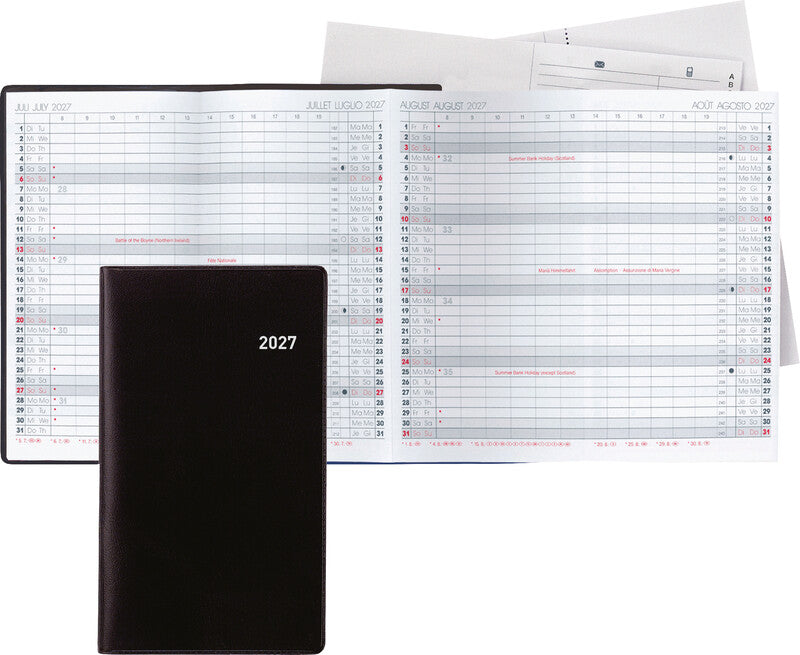 Biella Planer Berlin Agenda – 6 Monate/1 Seite, geheftet, 8,7 × 15,3 cm, 2027, schwarz, FSC