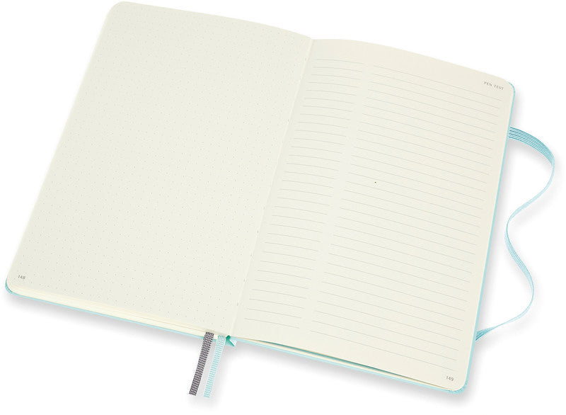 Moleskine Notizbuch, 130 × 210 mm, punktkariert, Leimbindung, Hardcover, 160 Seiten, 120 g/m² – aquamarin