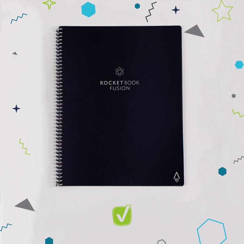 Rocketbook Fusion Smart Spiralbuch, Hardcover, 42 Seiten, 90 g/m² – Schwarz, für Rocketbook App