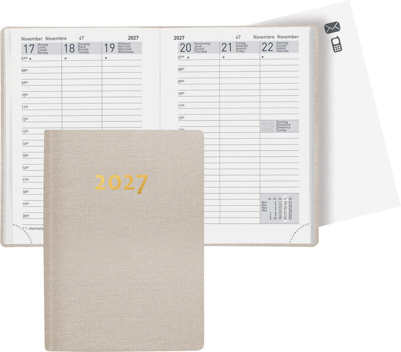 Biella Rex Agenda – 1 Woche/2 Seiten, gebunden, 10,1 × 14,2 cm, Jan–Dez, 2027, Rot, FSC