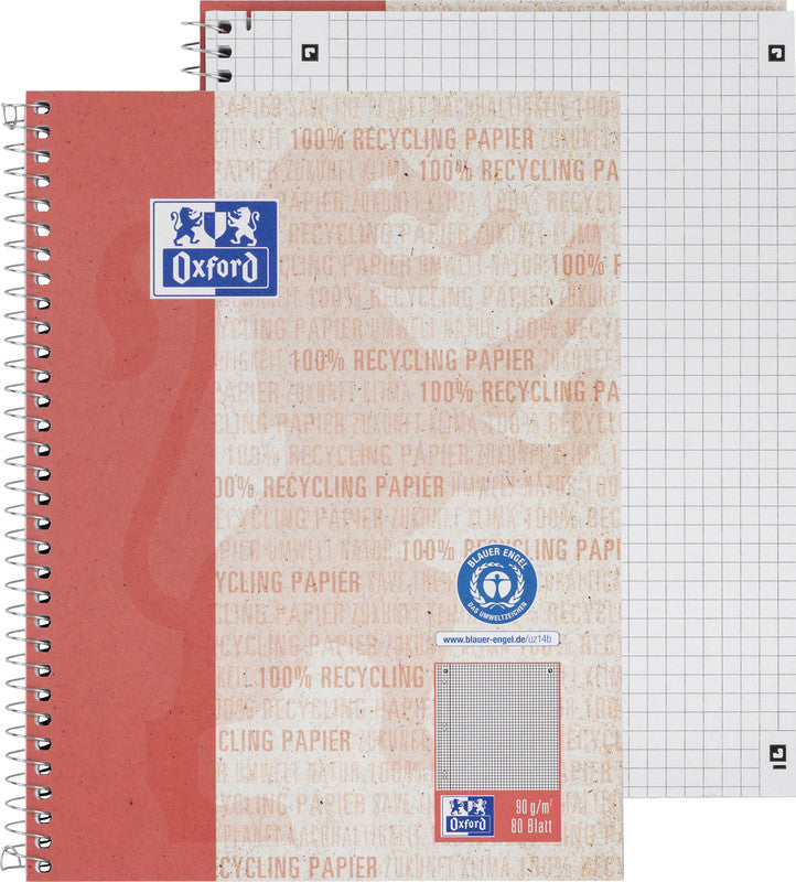 Elba Oxford – Collegeblock A5+, kariert, Spiralbindung, 80 Blatt – rot, für SCRIBZEE App