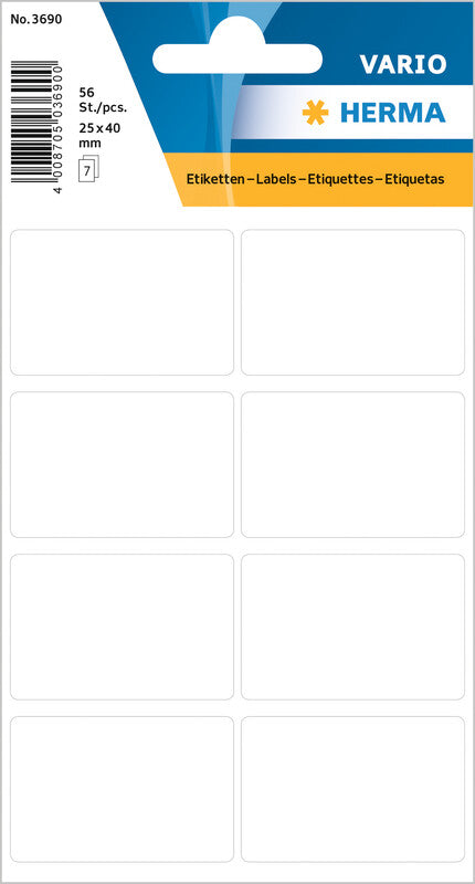 HERMA Vario Schuletiketten – 26 × 40 mm, Abgerundete Ecken, 56 Stk, 7 Bogen, Papier, Permanent Haftend