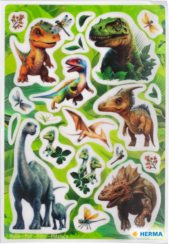 HERMA Schmucketiketten Dino World – 20 Stück – permanent – mehrfarbig