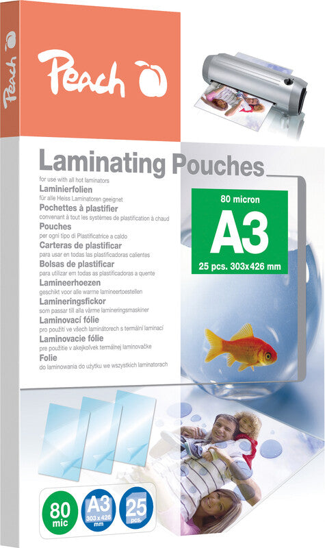 Peach Laminierfolien A3, glänzend – 80 µm, 303 × 426 mm, 25 Stk.