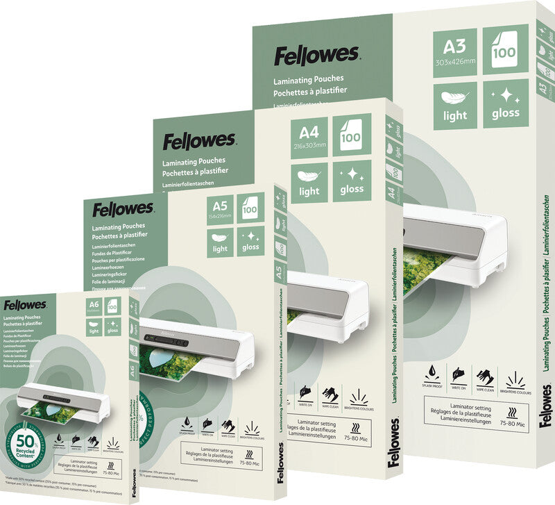 Fellowes Laminierfolien A4 – 80 µm, glänzend, 100 Stück