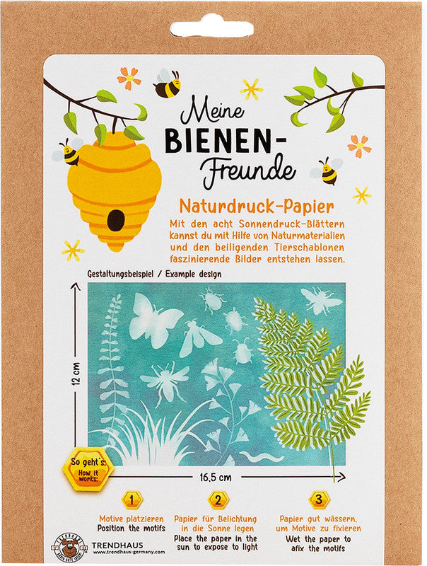Trendhaus Naturdruckpapier-Set Meine Bienen-Freunde – 8 Naturdruckpapiere – 155 × 202 mm