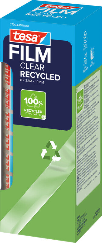 TESA Klebeband eco & clear – permanent, Kunststoff, 19 mm × 33 m, Kern Ø 26 mm, 8 Rollen