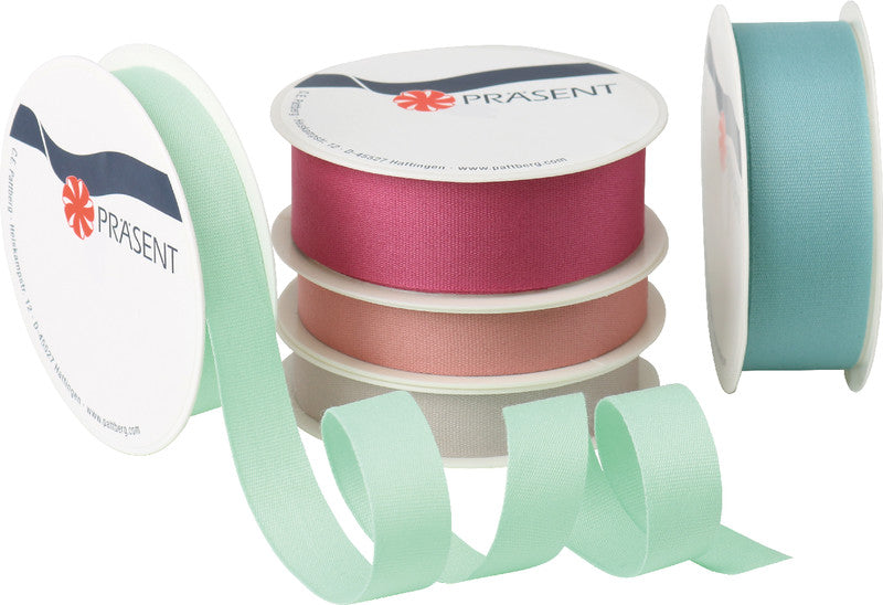 Präsent Geschenkband – Pastell – 24 Rollen 15 mm × 3 m, 20 Rollen 25 mm × 3 m – Baumwolle