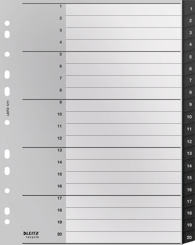 Leitz Register A4+ Überbreit – Nummeriert 1–20, PP Schwarz, 11-fach, Recycelt, für Zeigetaschen