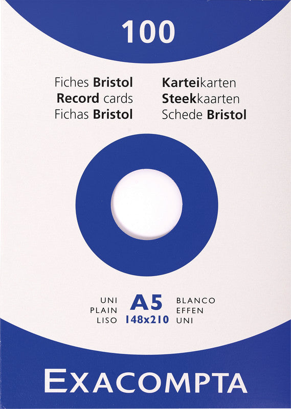 Exacompta Karteikarte A5 quer, blanko, weiss, 205 g/m², Karteikarton – 100 Stück