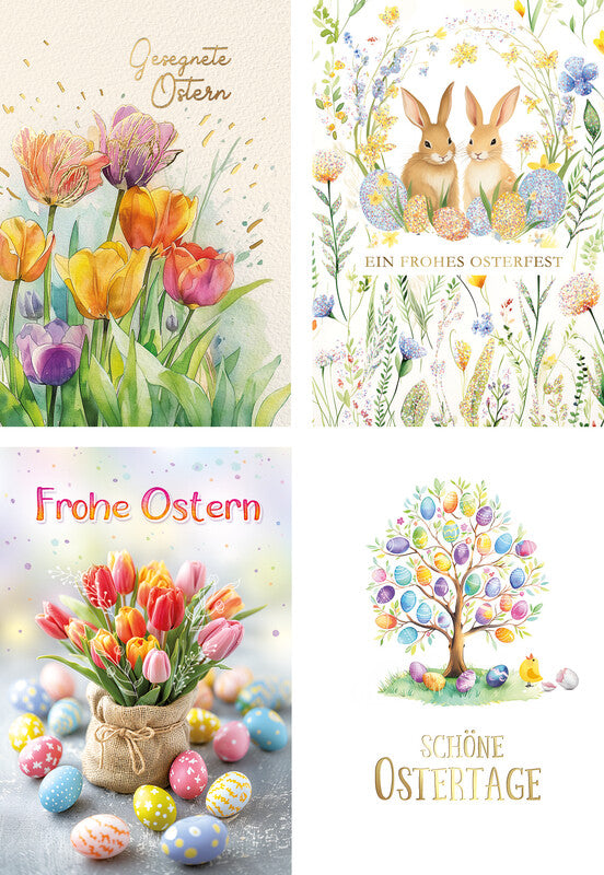Kurt eulzer Ostergrusskarte (Ostereier-Baum) – 115 × 170 mm – mit Umschlägen, Text auf Deutsch, Karton, 6er Pack