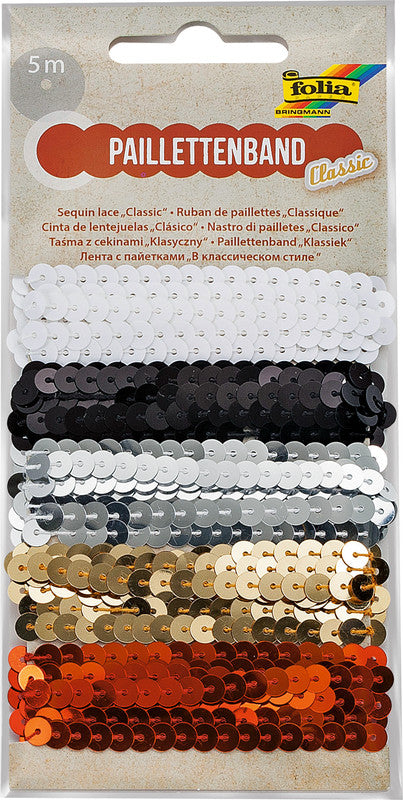 Folia Glatte Paillettenbänder – sortiert – 5 Stück