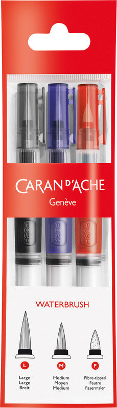 Caran d-Ache Caran d'Ache Aquarellpinsel – rot, blau, schwarz, Länge 140 mm, 3er-Pack, ab 3 Jahren, mit Wasserreservoir