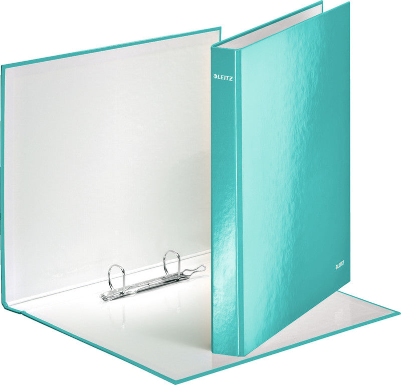 Leitz Ringbuch WOW – A4 Hochformat – 2-Ring Bügelmechanik, Ø 25 mm, Rücken 40 mm – Eisblau, Karton, FSC