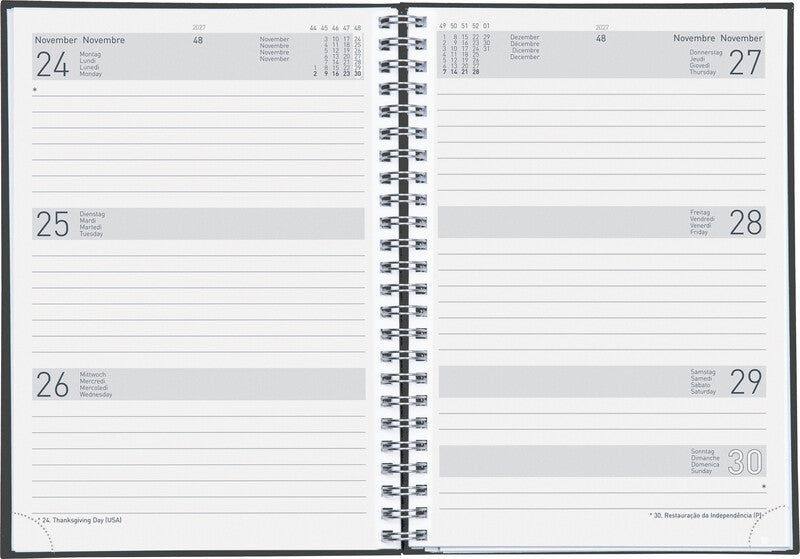 Biella Dispo Term Savanna Agenda – 1 Woche/2 Seiten, Spiralbindung, 14,5 × 20,5 cm, 2027, Dunkelgrau, FSC
