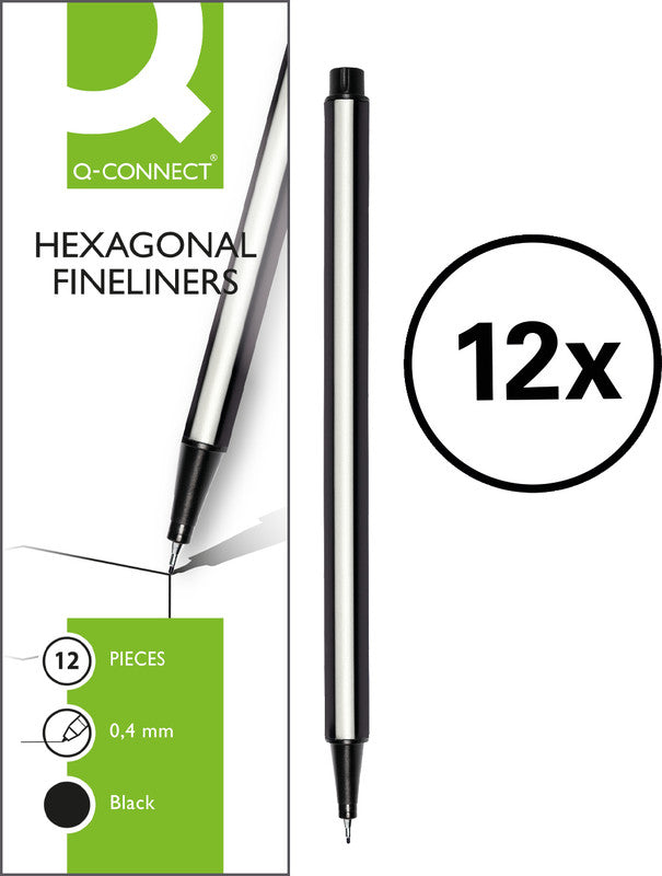 Q-connect Dreieckiger Fineliner – 12er-Set 0,4 mm – schwarz