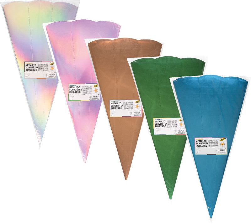 Folia Schultüten-Rohlinge – 5 Stück – mehrfarbig – Ø 200 × 680 mm