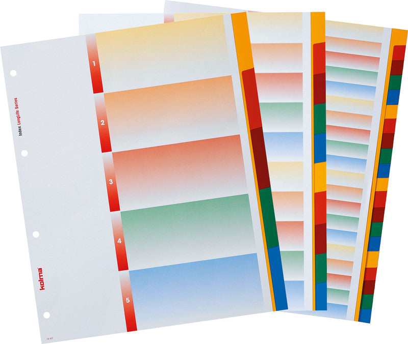 Kolma Register – A4, 5-teilig, PVC, farbig, unbedruckt, mit Indexblatt, 4-fach Lochung, für Zeigebuchtaschen