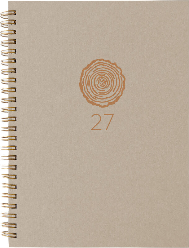 Biella Memento Natural Agenda – 1 Woche/2 Seiten, Wire-O, 10,1 × 14,2 cm, 2027, Mehrsprachig, Hellgrau
