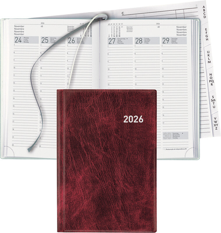 Biella Terminia Agenda – 1 Woche/2 Seiten, gebunden, 14,5 × 20,5 cm, 2026, weinrot, FSC