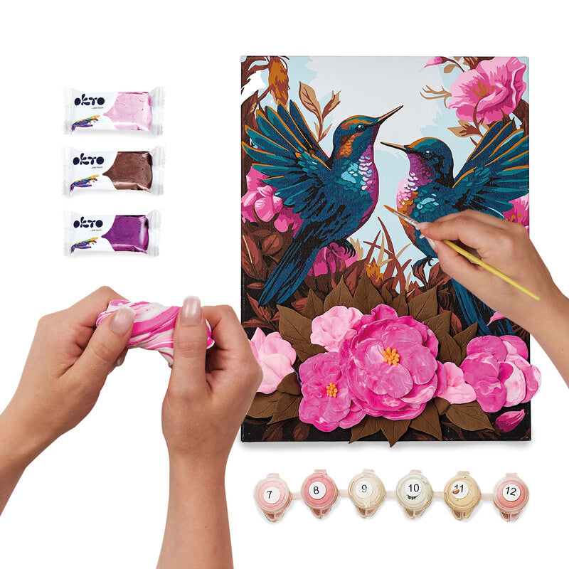 Okto Sensory Art – Modellier- und Malset Air Clay 3D – Eleganter Kolibri – ab 14 Jahren – 400 × 300 mm