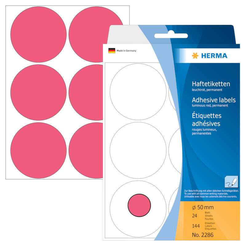 HERMA Schmucketiketten – Papier, 144 Stk, 24 Bogen, Ø 50 mm, permanent haftend