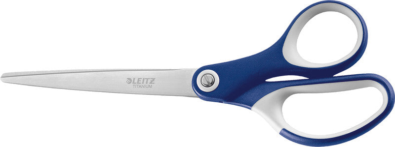 Leitz Universalschere – titanbeschichtet, für Rechts- und Linkshänder, abgerundet, Softgrip, Kunststoff, blau
