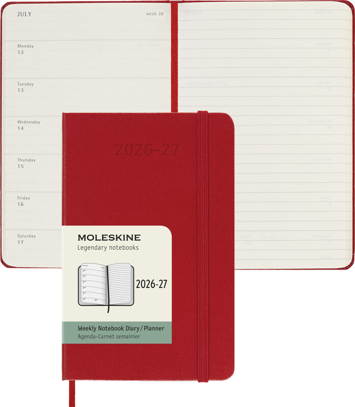 Moleskine Schüleragenda – 1 Woche pro Seite, gebunden, 9 × 14 cm, Aug–Jul, Englisch, Scharlachrot, FSC