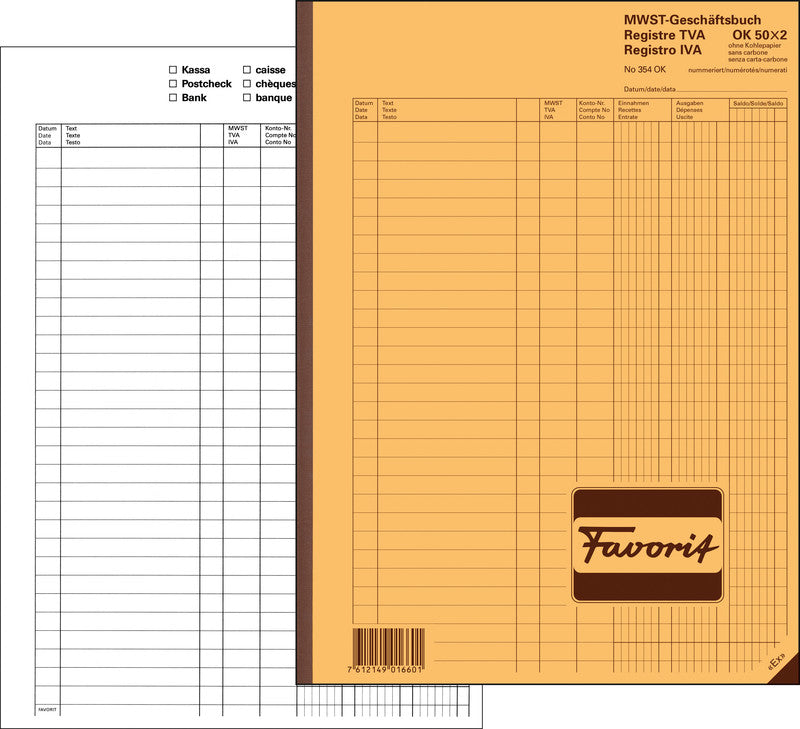 Favorit Formularblock – MWST-Geschäftsbuch, mehrsprachig, 50 Blatt, A4
