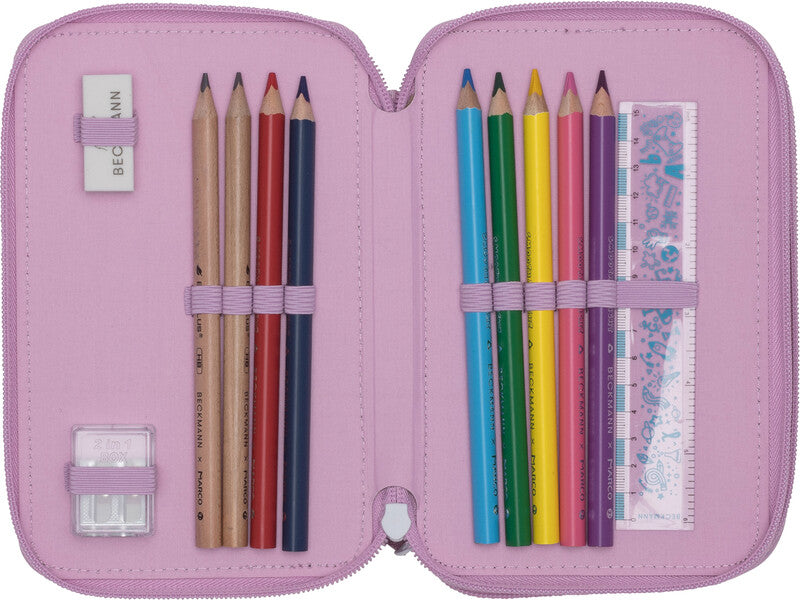 Beckmann Klassisches Schuletui, gefüllt – Rosie – Kunststoff – 13 × 20,5 × 7 cm