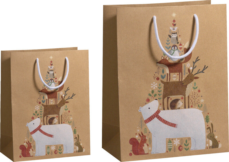 Zoewie Tragetasche – Animal Tree (Weihnachten) – Kraftpapier 190 g/m2, gedrehte Kordel – 260 × 335 × 135 mm