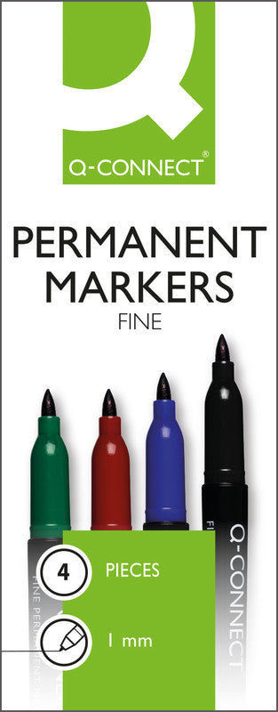 Q-Connect Permanent Marker – rot, blau, grün, schwarz, 4er Set