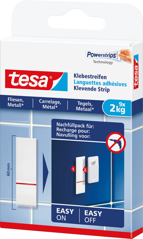 Tesa Montageband Powerstrips, für Innen, für Fliesen/Metall – Weiss, bis 2 kg
