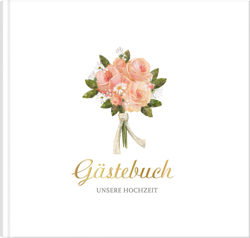 Grätz Verlag Unsere Hochzeit Hochzeitsgästebuch – 210 × 200 mm – 100 Seiten – gebunden, weiss, Goldprägung