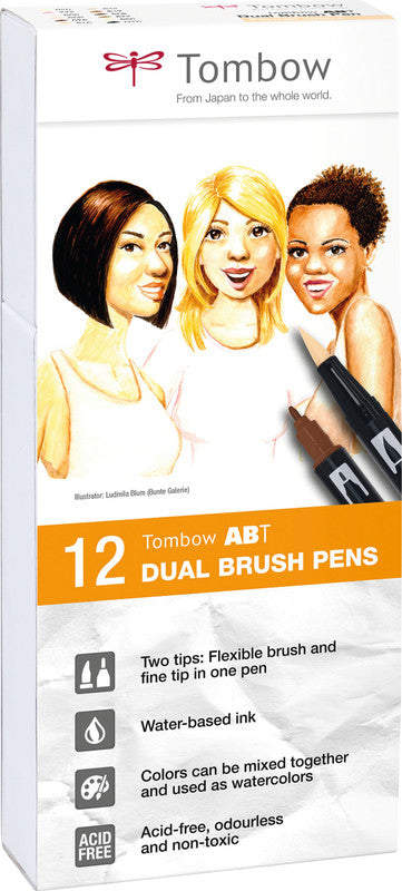 Tombow Filzstifte ABT Dual Brush Pen, Strichbreite 0,3–10 mm, 12 Stk.