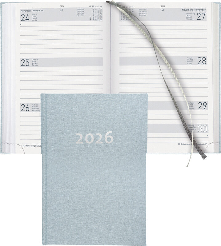 Biella Dispo Term Agenda – 1 Woche/2 Seiten, gebunden, 14,5 × 20,5 cm, 2026, hellblau, FSC